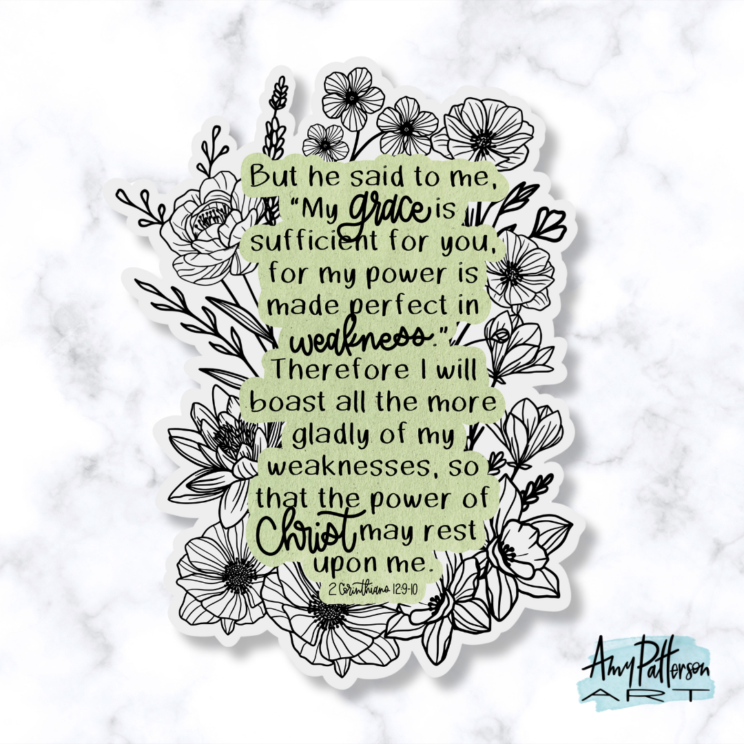 Floral 2 Corinthians 12:9-10 Sticker