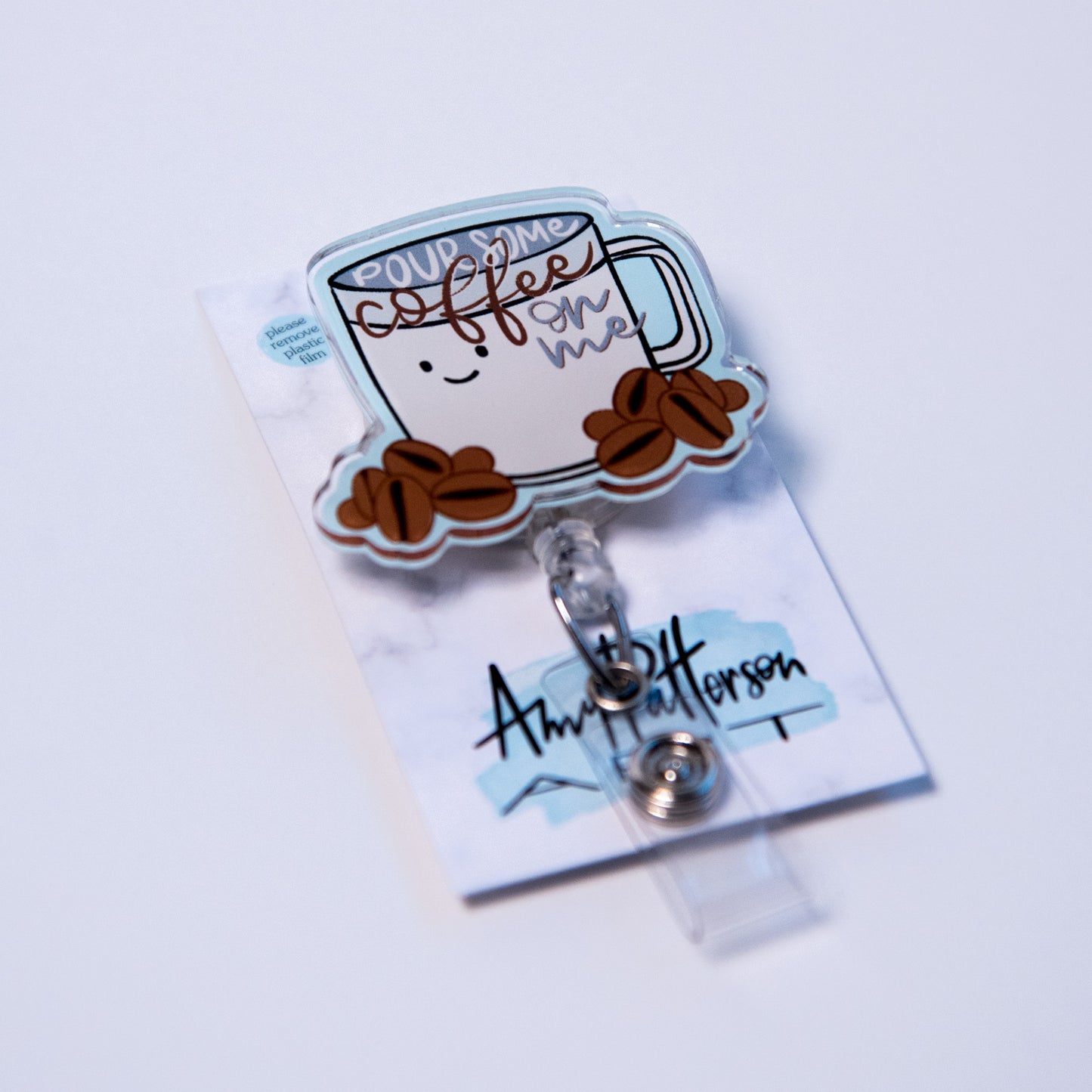 Pour Some Coffee on Me Coffee Mug Badge Reel