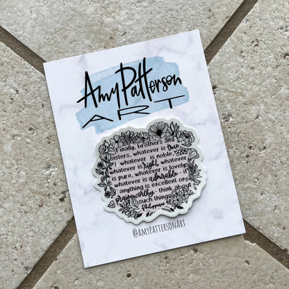 Floral Philippians 4:8 Sticker