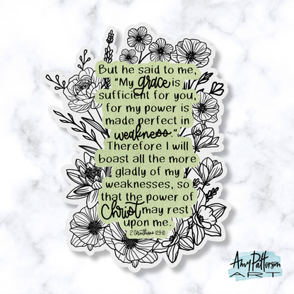 Floral 2 Corinthians 12:9-10 Sticker