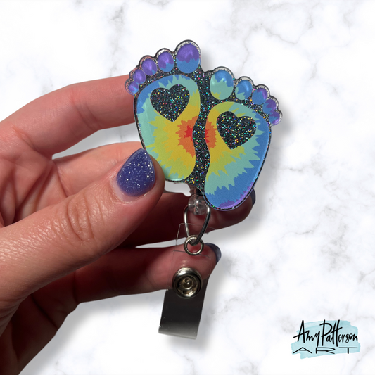 Tie Dye Footprints Badge Reel