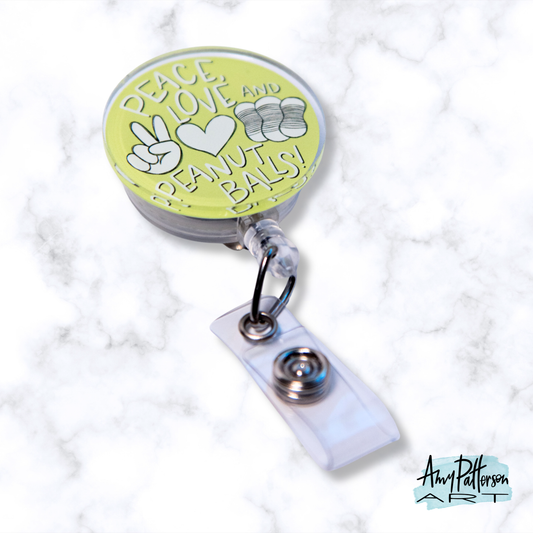 Peace, Love & Peanut Balls Badge Reel