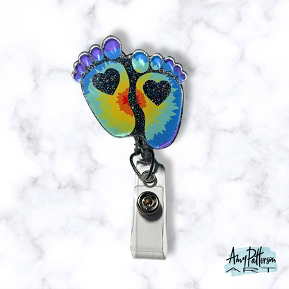 Tie Dye Footprints Badge Reel