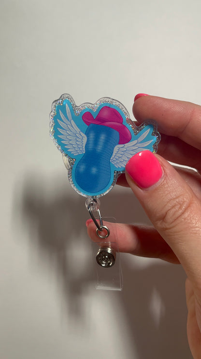 NEW Glitter Flying Cowgirl Badge Reel