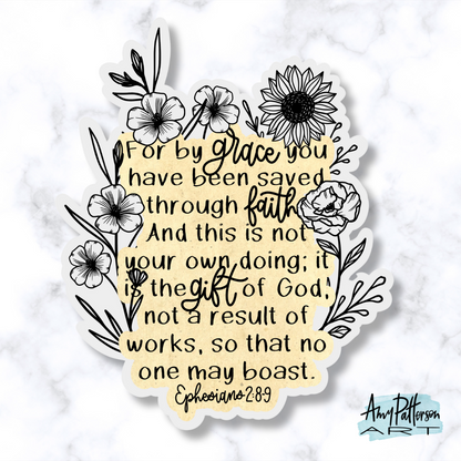 Floral Ephesians 2:8-9 Sticker