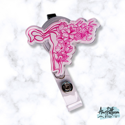 Floral Uterus Badge Reel