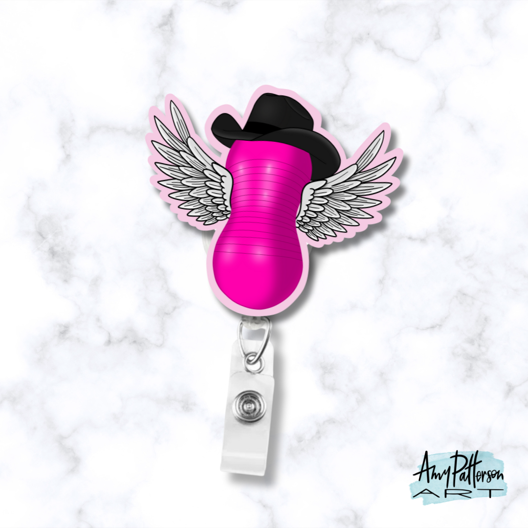 Limited Edition - POP OF PINK Flying Cowgirl Peanut Ball Badge Reel