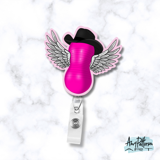 Limited Edition - POP OF PINK Flying Cowgirl Peanut Ball Badge Reel