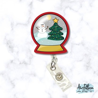 Snow Globe Christmas Acrylic Badge Reel