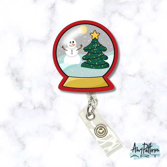 Snow Globe Christmas Acrylic Badge Reel