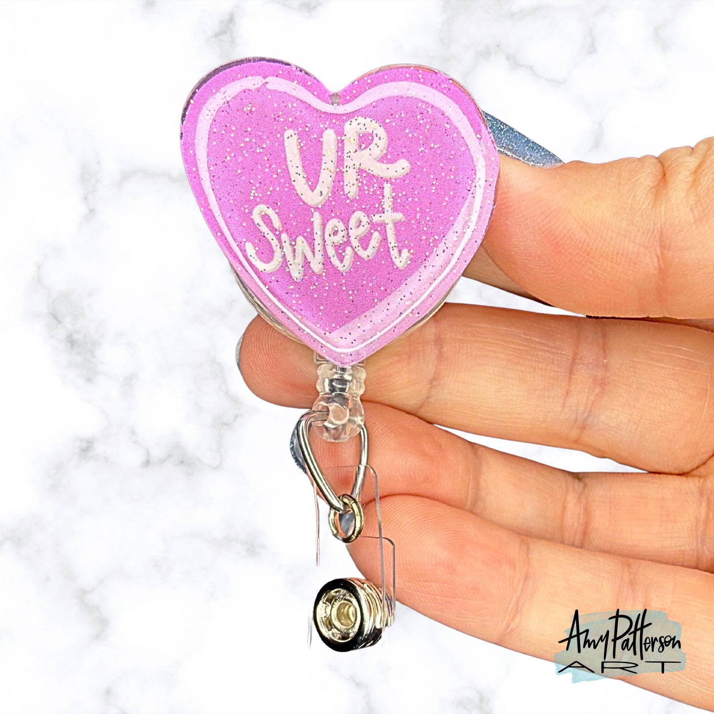 UR SWEET! Candy Heart Glitter Badge Reel