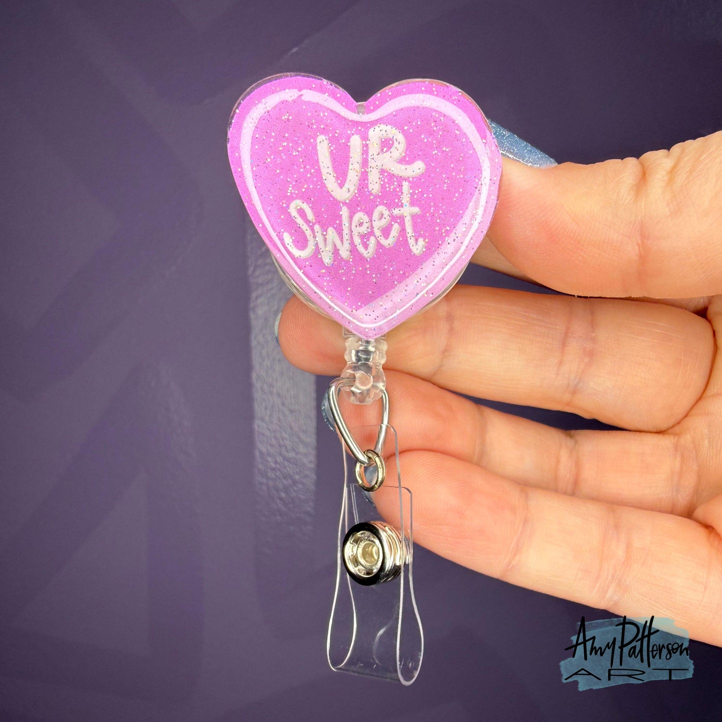 UR SWEET! Candy Heart Glitter Badge Reel