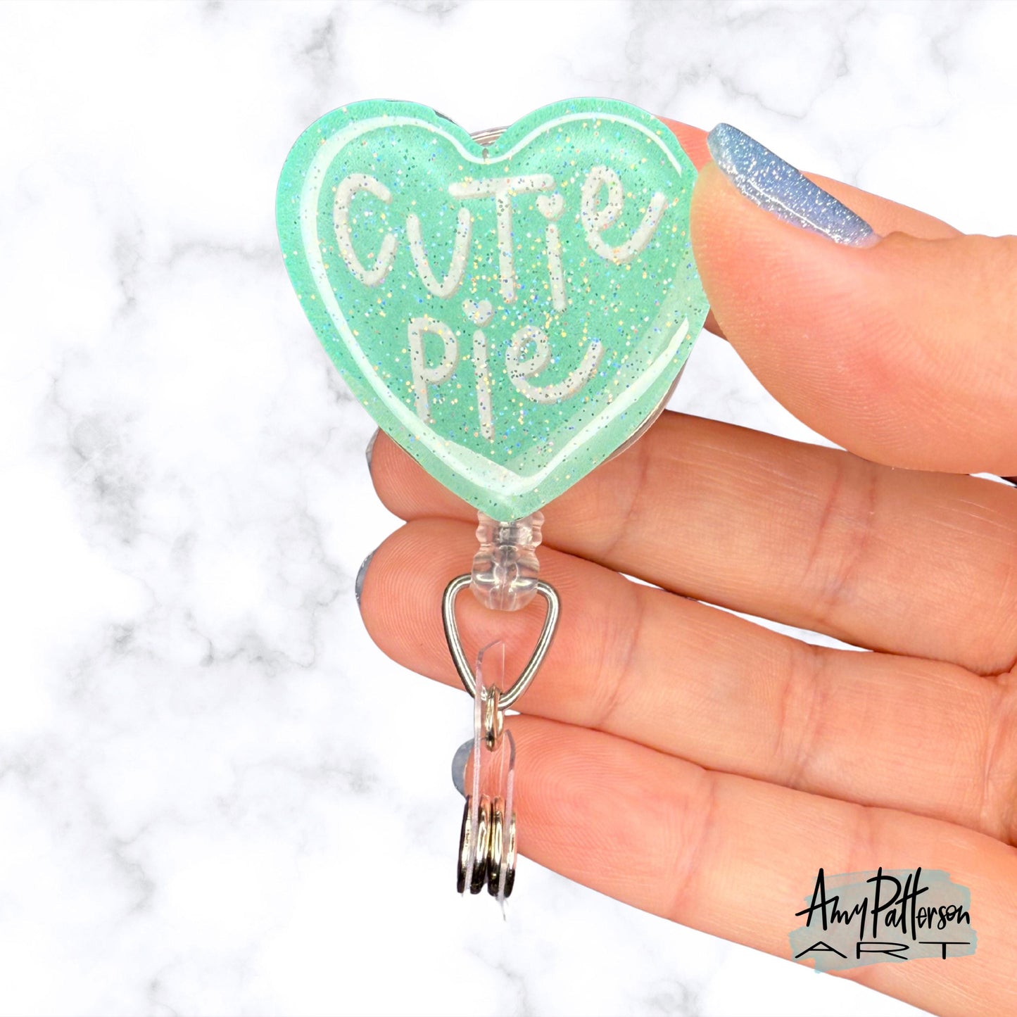 CUTIE PIE! Candy Heart Glitter Badge Reel