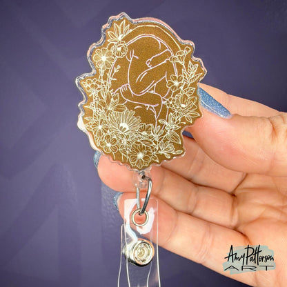Floral Pregnancy Badge Reel - CHESTNUT