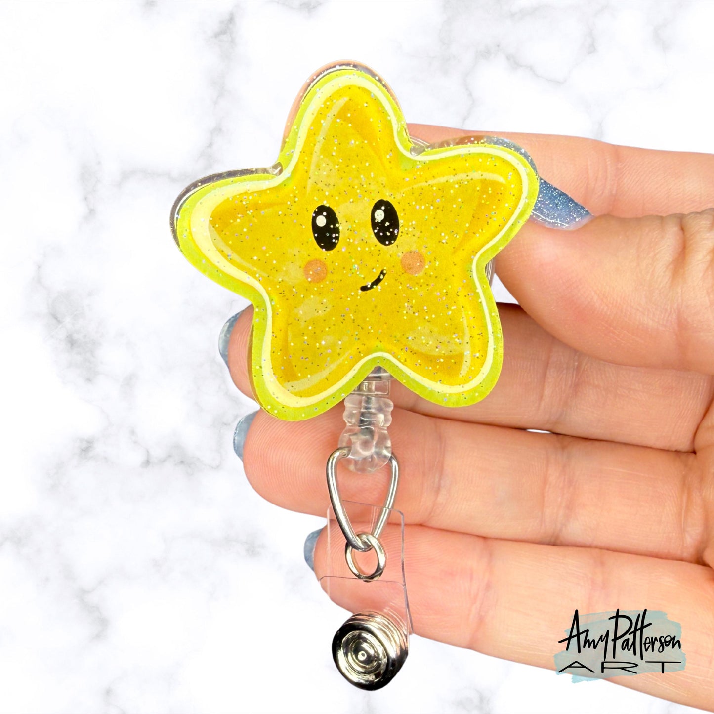 Friendly Star Glitter Badge Reel