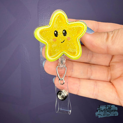 Friendly Star Glitter Badge Reel