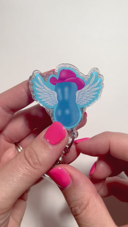 NEW Glitter Flying Cowgirl Badge Reel